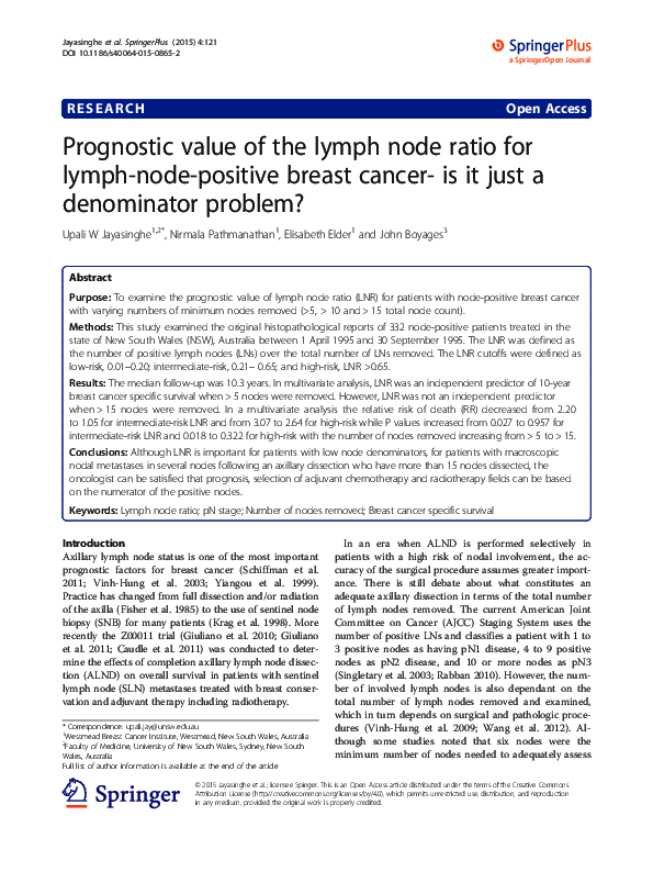 (PDF) Prognostic value of the lymph node ratio for lymph-node-positive ...