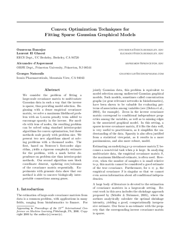(PDF) Convex optimization techniques for fitting sparse Gaussian ...