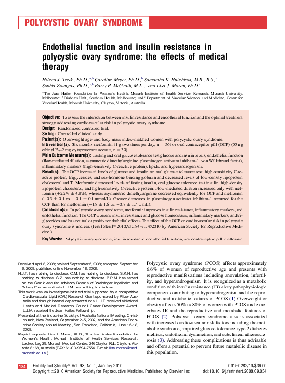 (PDF) Endothelial function and insulin resistance in polycystic ovary ...