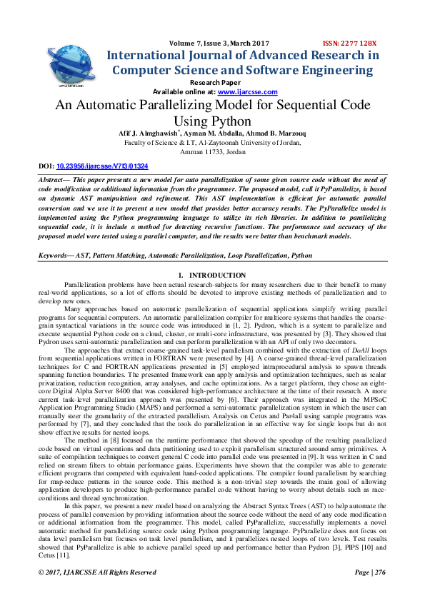 (PDF) An Automatic Parallelizing Model for Sequential Code Using Python