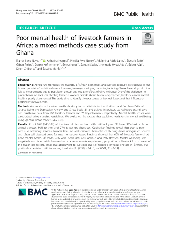 (PDF) Poor mental health of livestock farmers in Africa: a mixed ...