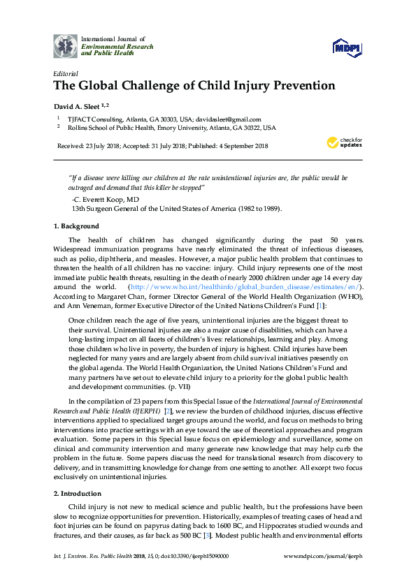 (PDF) The Global Challenge of Child Injury Prevention