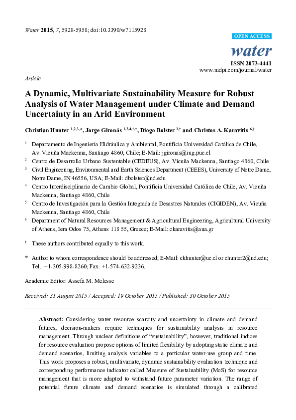 (PDF) A Dynamic, Multivariate Sustainability Measure for Robust ...