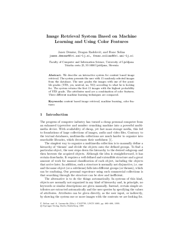 (PDF) Image Retrieval System Based on Machine Learning and Using Color ...