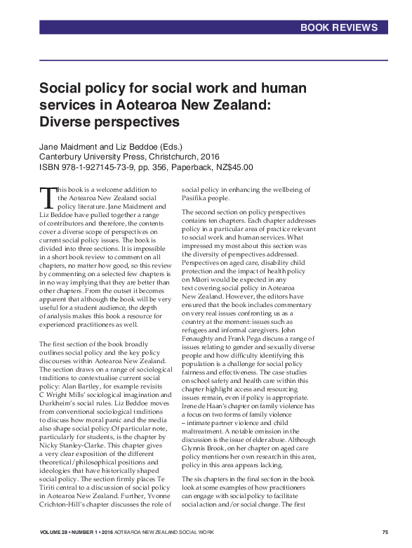 (PDF) Social policy for social work and human services in Aotearoa New ...