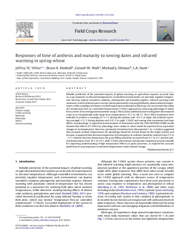 (PDF) Responses of time of anthesis and maturity to sowing dates and ...