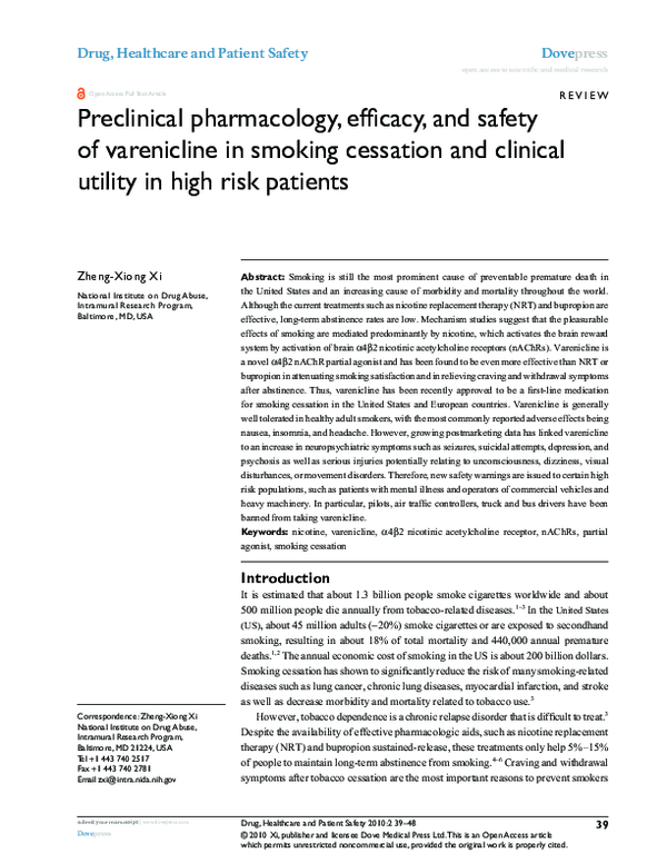 (PDF) Preclinical pharmacology, efficacy, and safety of varenicline in ...