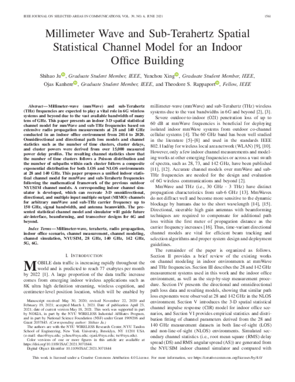 (PDF) Millimeter Wave and Sub-Terahertz Spatial Statistical Channel ...