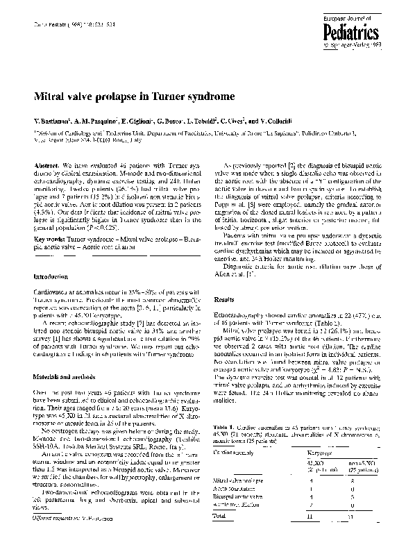 (PDF) Mitral valve prolapse in Turner syndrome Vittoria Bastianon