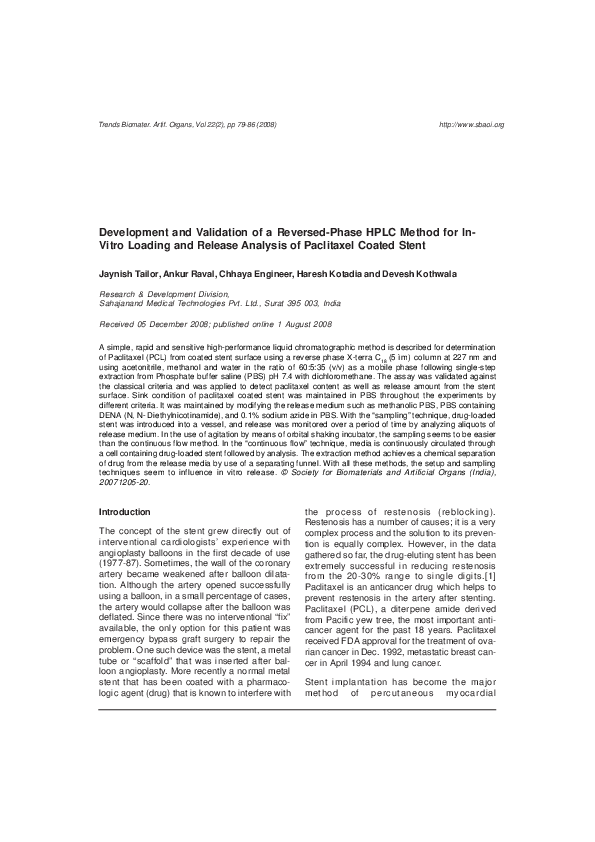 (PDF) Development and validation of a reversed-phase HPLC method for ...