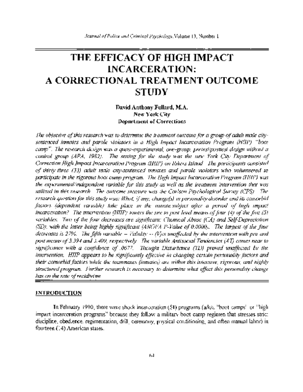 (PDF) The efficacy of high impact incarceration: A correctional ...
