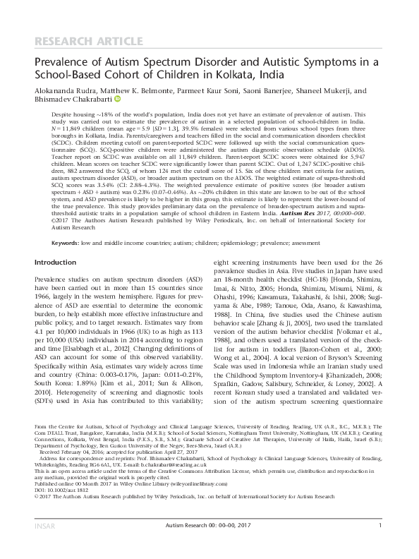 (PDF) Prevalence of autism spectrum disorder and autistic symptoms in a ...