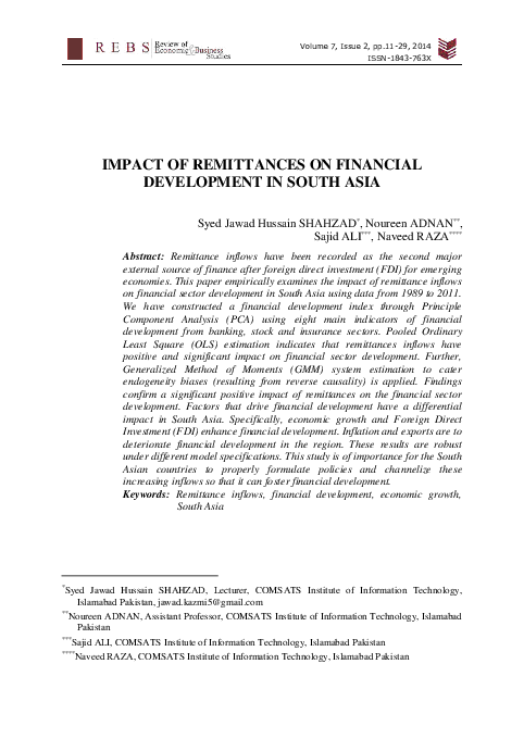 (PDF) Impact of Remittances on Financial Development: Revisiting the ...
