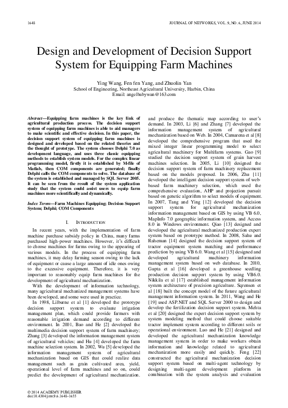 (PDF) Design and Development of Decision Support System for Equipping ...