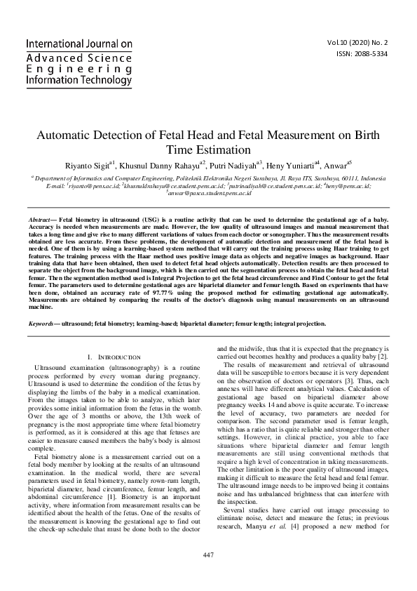 (PDF) Automatic Detection of Fetal Head and Fetal Measurement on Birth ...
