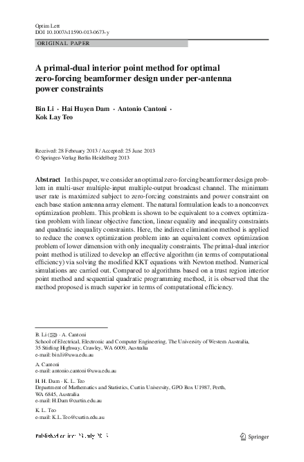 (PDF) A primal-dual interior point method for optimal zero-forcing ...