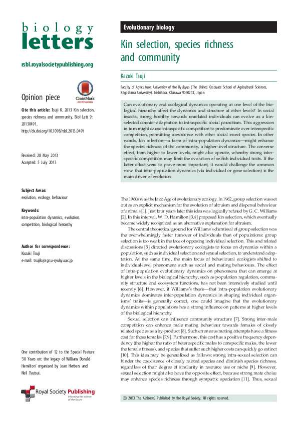 (PDF) Kin selection, species richness and community | Kazuki Tsuji ...