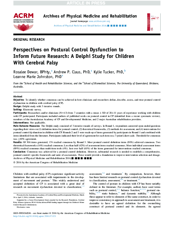 (PDF) Perspectives on Postural Control Dysfunction to Inform Future ...