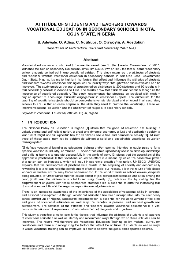 (PDF) Attitude of Students and Teachers Towards Vocational Education in ...