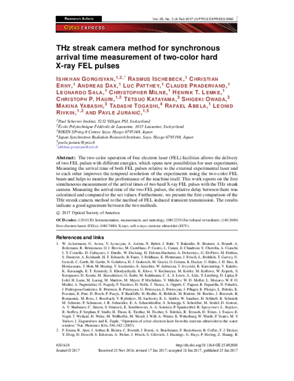 (PDF) THz streak camera method for synchronous arrival time measurement ...