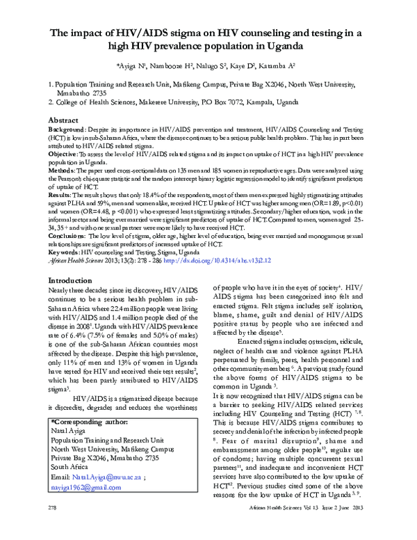 (PDF) The impact of HIV/AIDS stigma on HIV counseling and testing in a ...