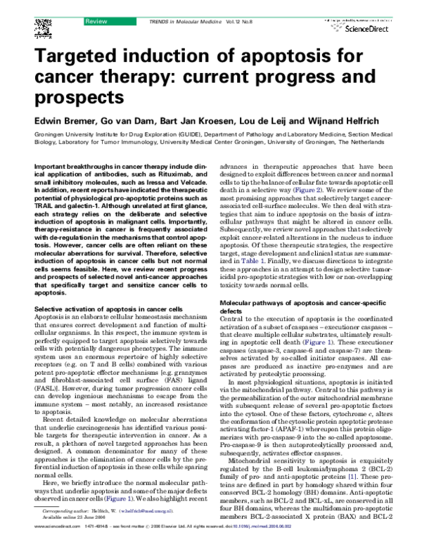 (PDF) Targeted induction of apoptosis for cancer therapy: current ...