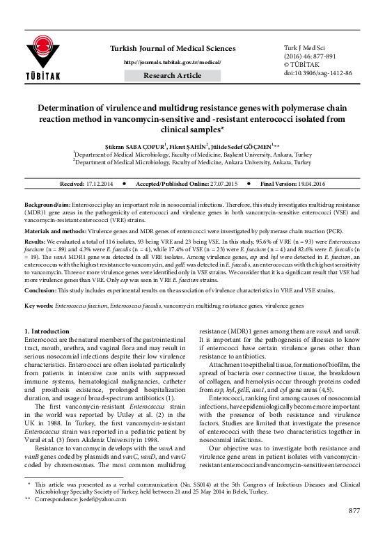 (PDF) Determination of virulence and multidrug resistance genes with ...