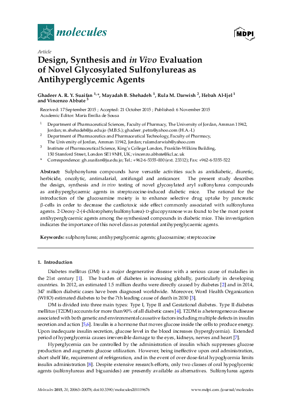 (PDF) Design, Synthesis and in Vivo Evaluation of Novel Glycosylated ...