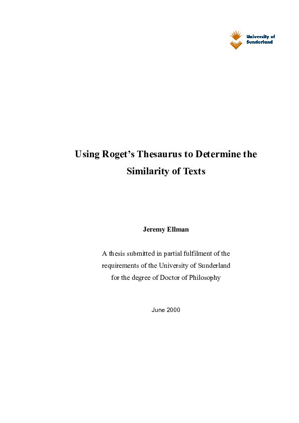 (PDF) Using Roget's Thesaurus to Determine the Similarity of Texts Jeremy Ellman Academia.edu