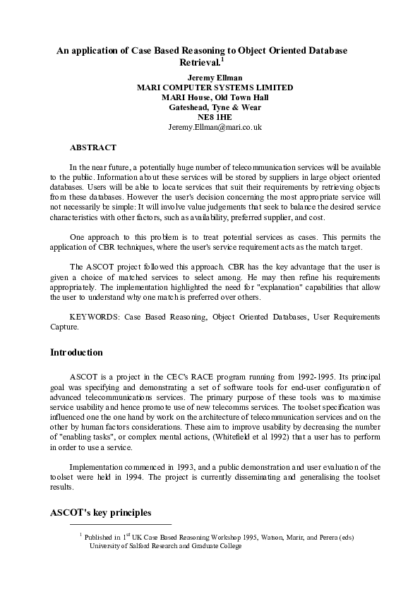 (PDF) An application of case based reasoning to object oriented ...