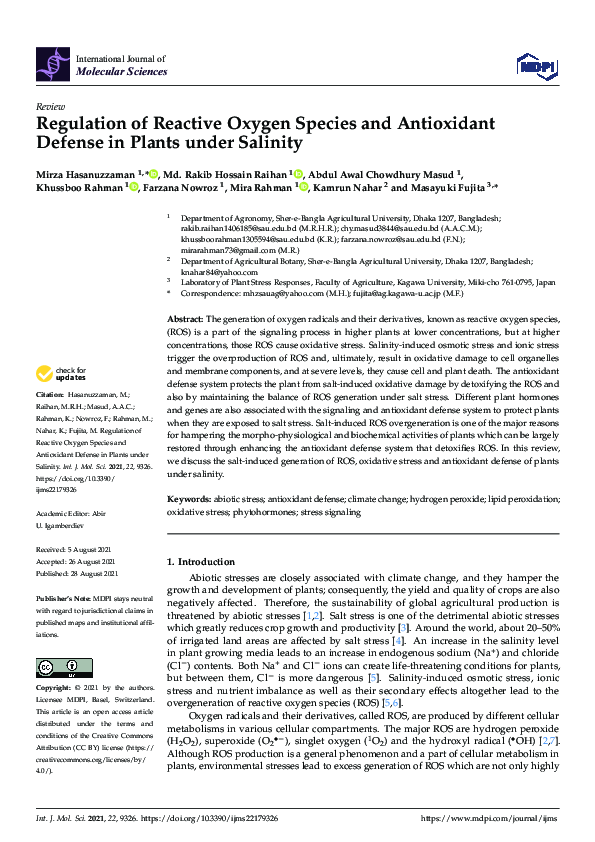 (PDF) Regulation of Reactive Oxygen Species and Antioxidant Defense in ...