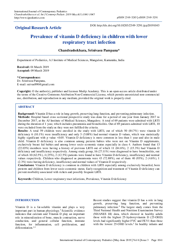 (PDF) Prevalence of vitamin D deficiency in children with growth ...