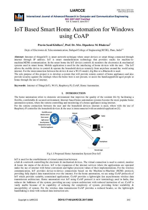 (PDF) IoT Based Smart Home Automation for Windows using CoAP