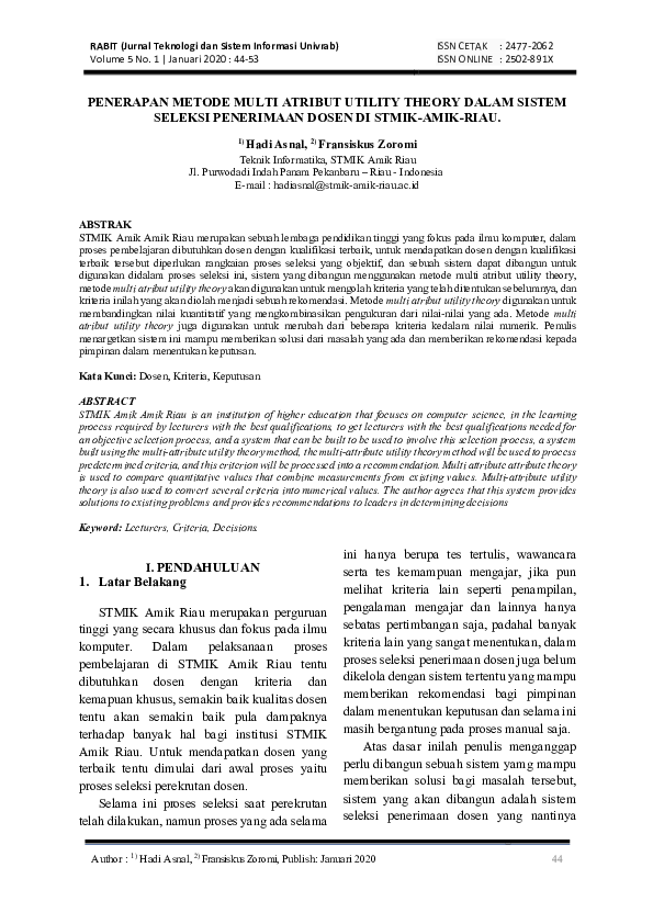 (PDF) Penerapan Metode Multi Atribut Utility Theory Dalam Sistem ...