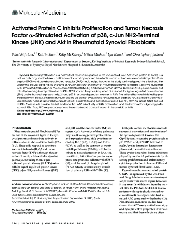 (PDF) Activated Protein C Inhibits Proliferation and Tumor Necrosis ...