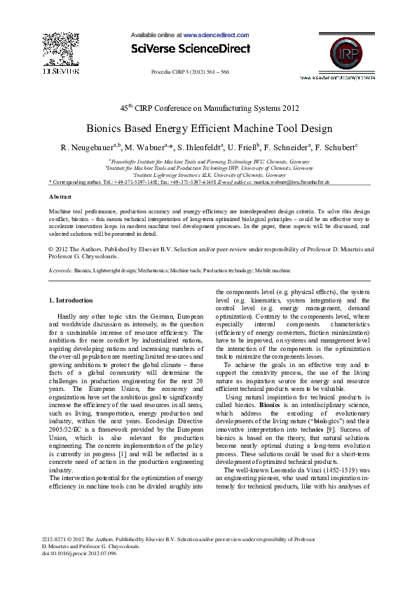 (PDF) Bionics Based Energy Efficient Machine Tool Design