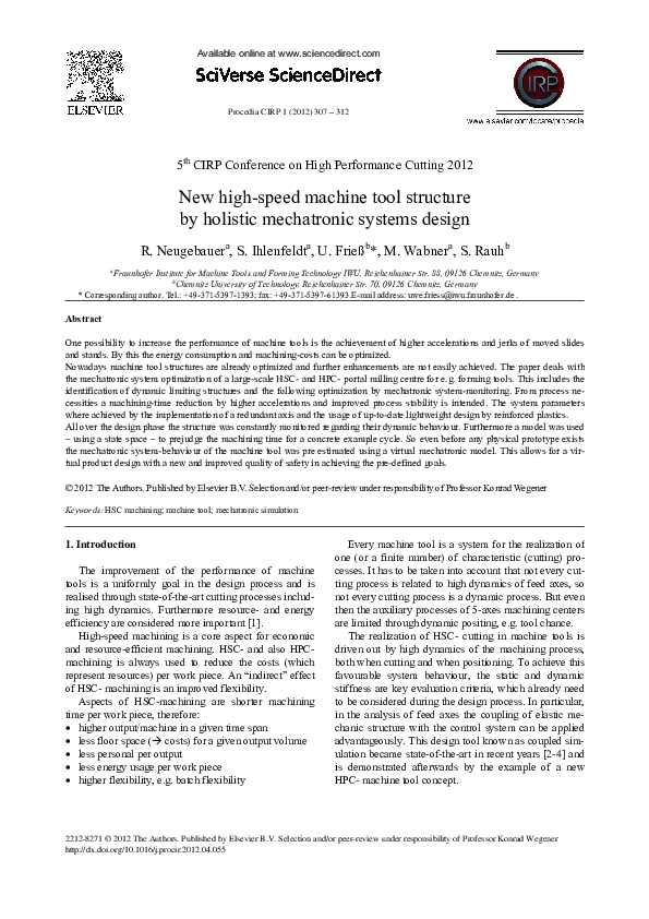 (PDF) New High-Speed Machine Tool Structure by Holistic Mechatronic ...