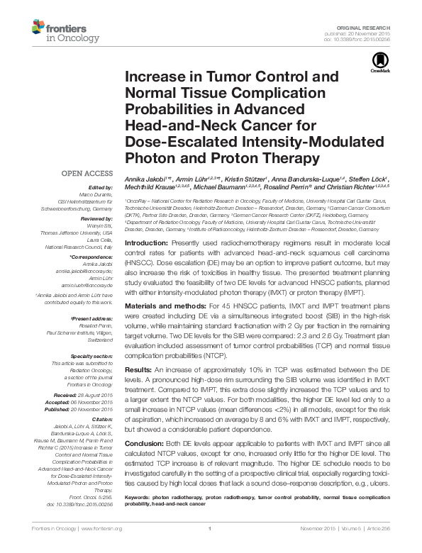 (PDF) Increase in Tumor Control and Normal Tissue Complication ...