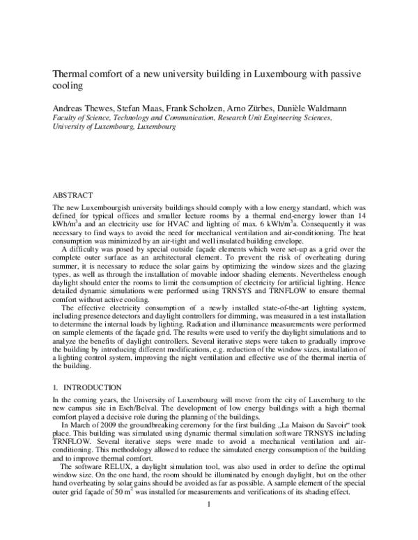 (PDF) Thermal comfort of a new university building in Luxembourg with ...