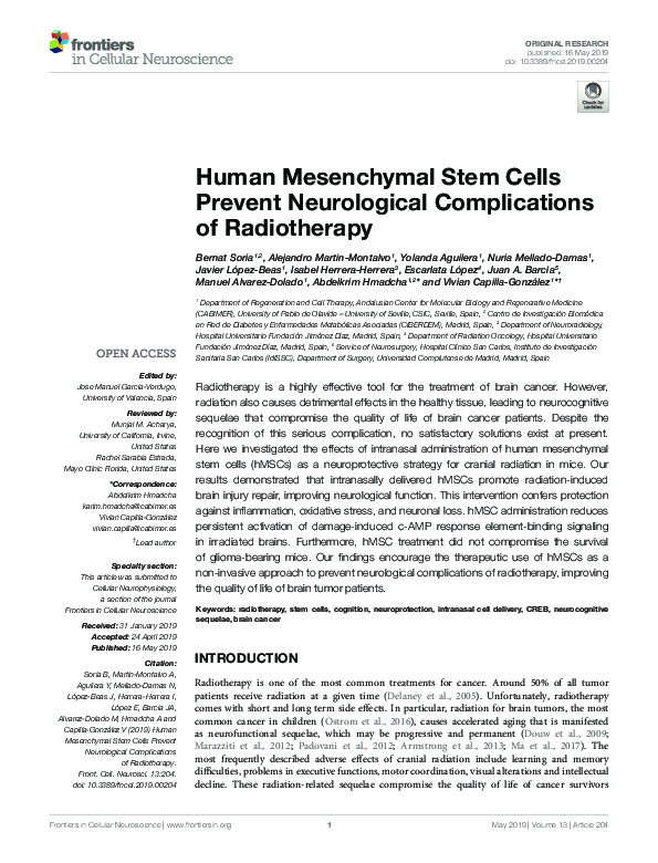 (PDF) Human Mesenchymal Stem Cells Prevent Neurological Complications ...