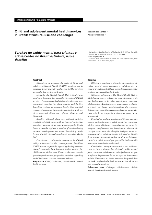 (PDF) Child and adolescent mental health services in Brazil: structure ...