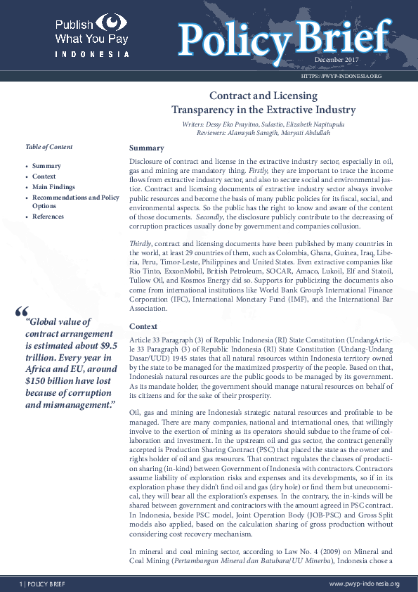 (PDF) Contract and Licensing Transparency in the Extractive Industry