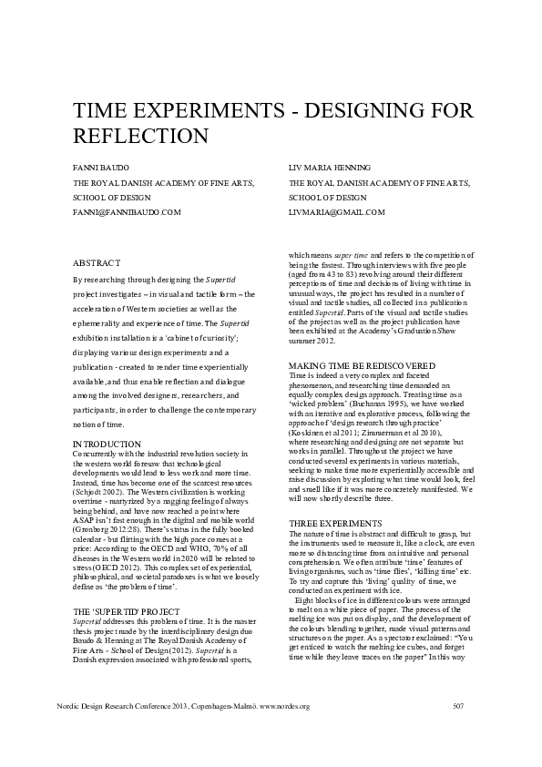 (PDF) Time experiments: Designing for reflection