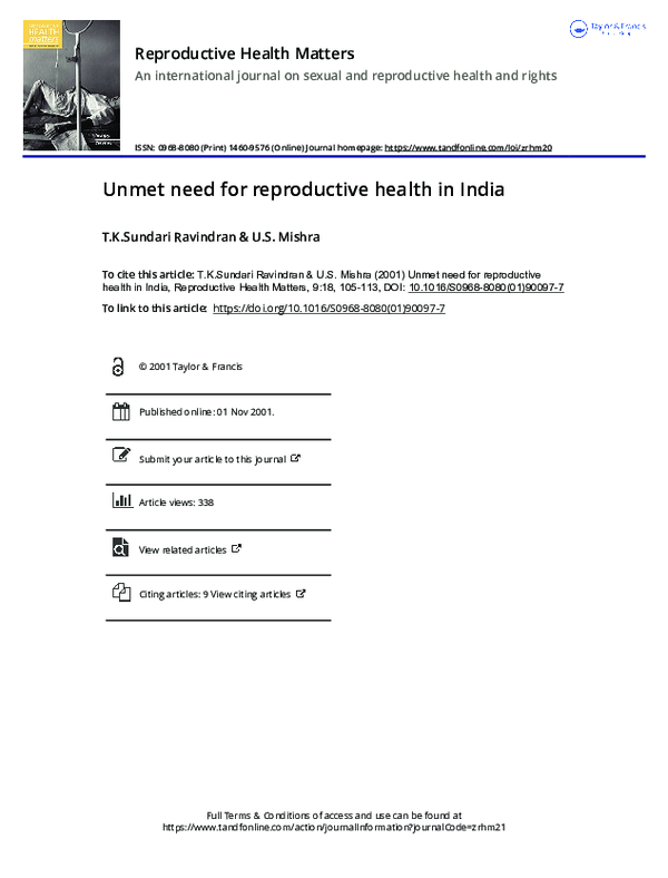 (PDF) Unmet need for reproductive health in India