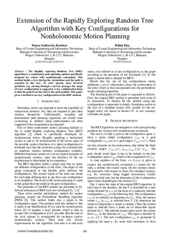 (PDF) Extension of the Rapidly Exploring Random Tree Algorithm with Key ...
