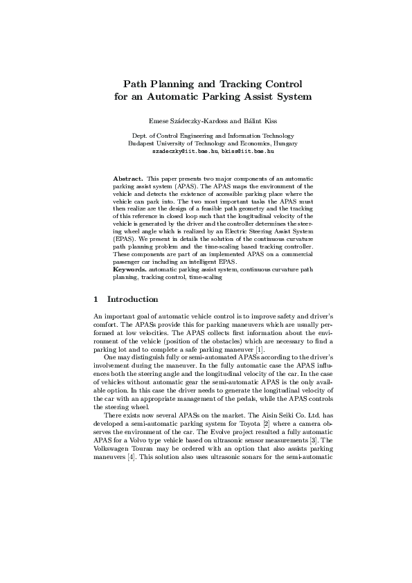 (PDF) Path Planning and Tracking Control for an Automatic Parking ...