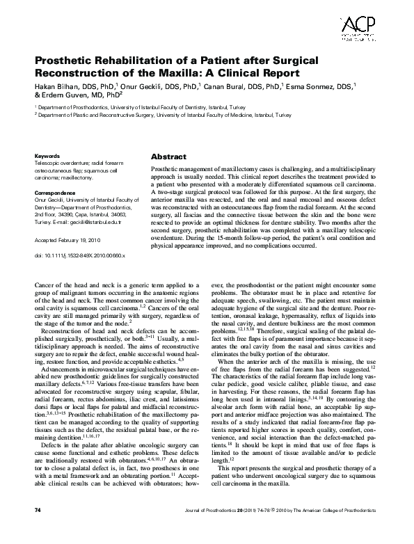 (PDF) Prosthetic Rehabilitation of a Patient after Surgical ...