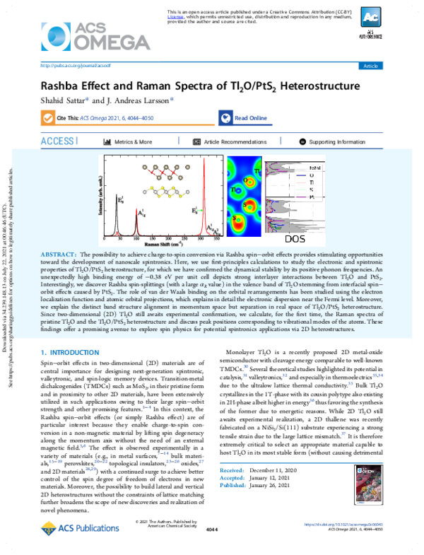 (PDF) Rashba Effect and Raman Spectra of Tl2O/PtS2 Heterostructure
