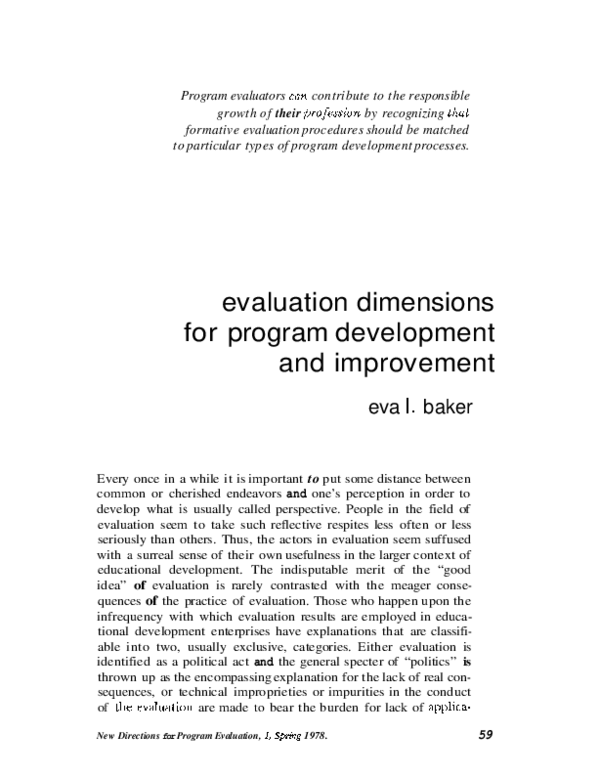 (PDF) Evaluation dimensions for program development and improvement