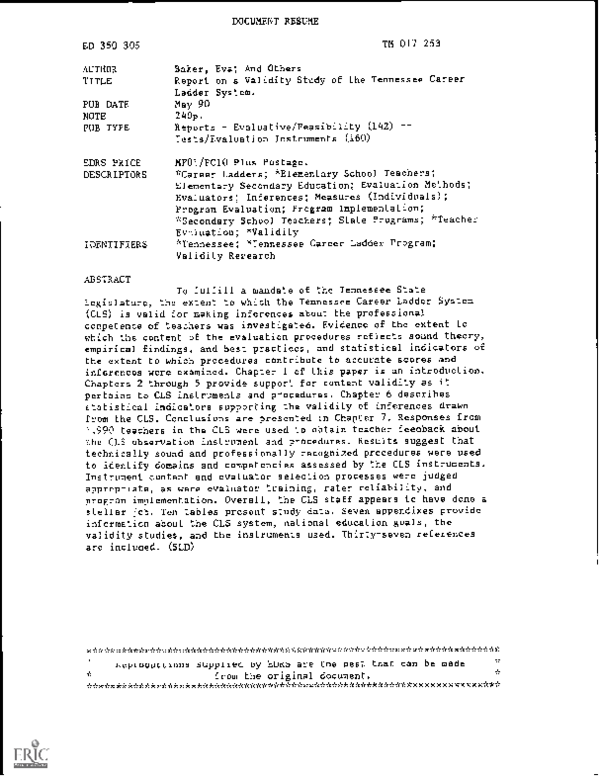 (PDF) Report on a Validity Study of the Tennessee Career Ladder System